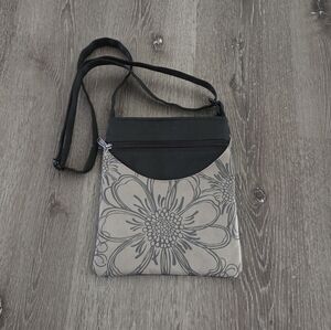 Gray and Black Floral Crossbody Bag